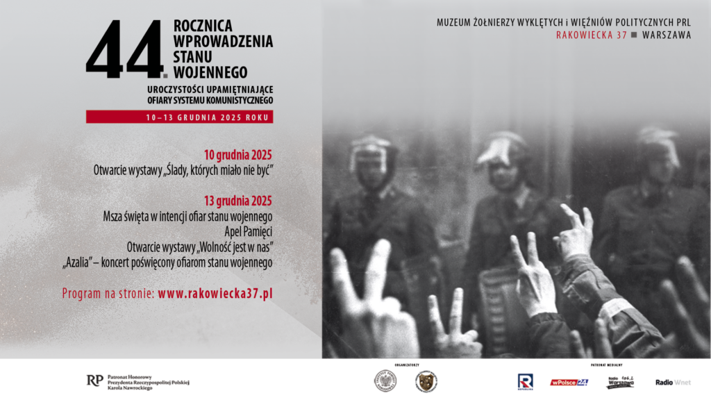 Plakat informujący o uroczystościach związanych z 44. rocznicą wprowadzenia stanu wojennego.
